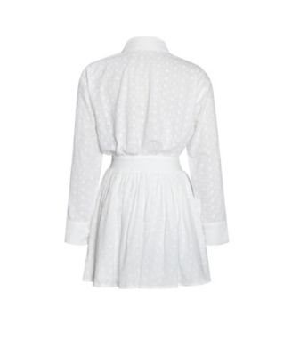 Women's Gabriella White Cotton Eyelet Button Up Long Sleeve Shirt Dress