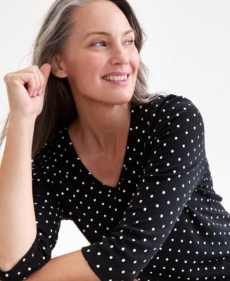 Women's Printed V-Neck 3/4-Sleeve Knit Top, Macy's Exclusive