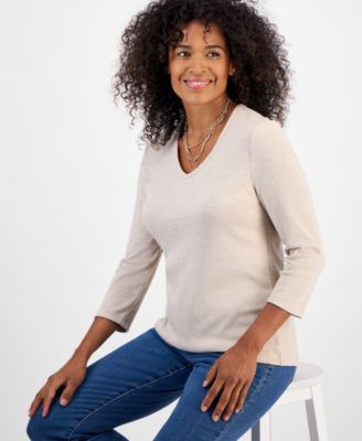 Style & Co - Petite Heather 3/4-Sleeve V-Neck Top