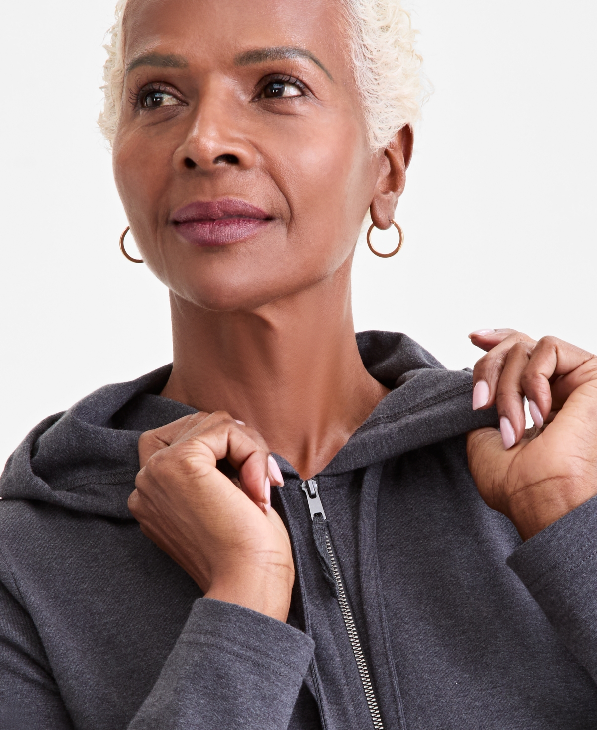 Style & Co Women's Zip-front Hooded Sweatshirt, Created For Macy's In Gray