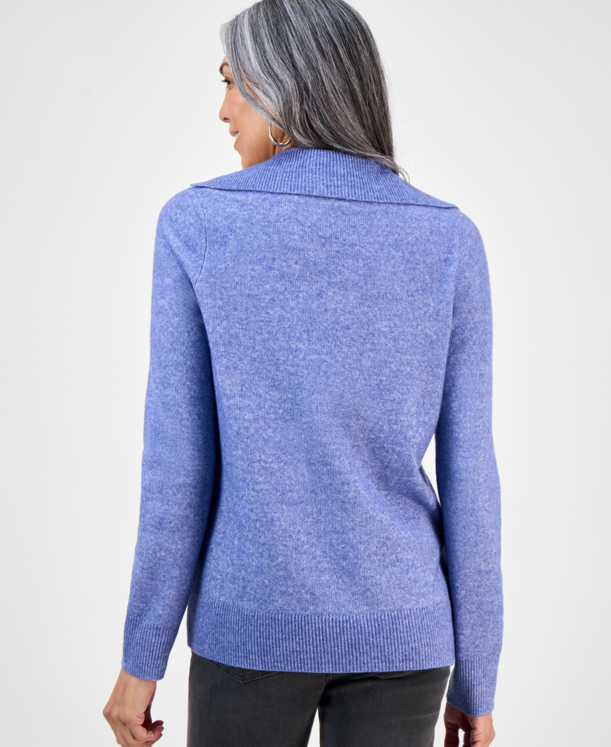 Style & Co Petite Lux Johnny-collar Sweater, Macy's Exclusive In Blue