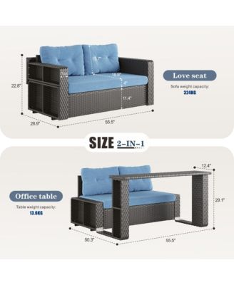 Convertible Foldable Wicker Outdoor Sofa with Storage Shelves