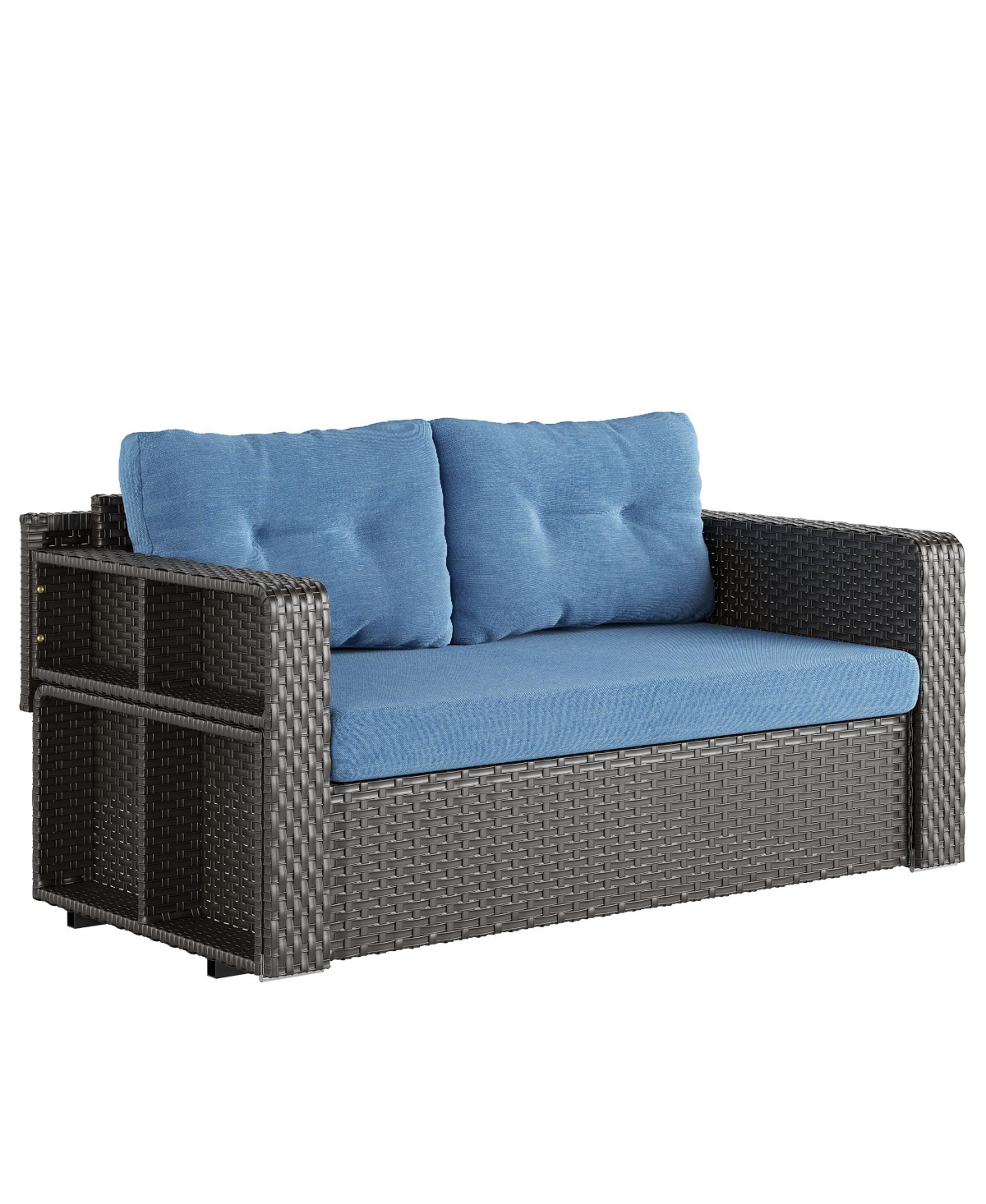 Convertible Foldable Wicker Outdoor Sofa with Storage Shelves - Grey