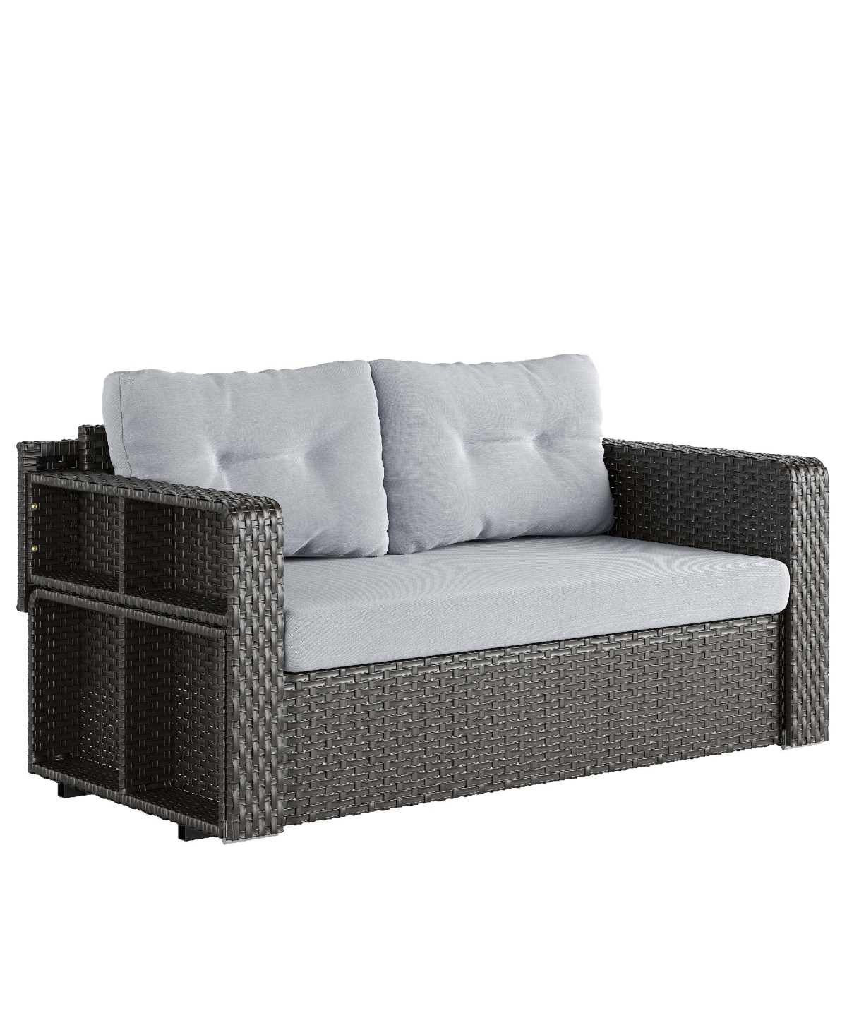 Convertible Foldable Wicker Outdoor Sofa with Storage Shelves - Grey