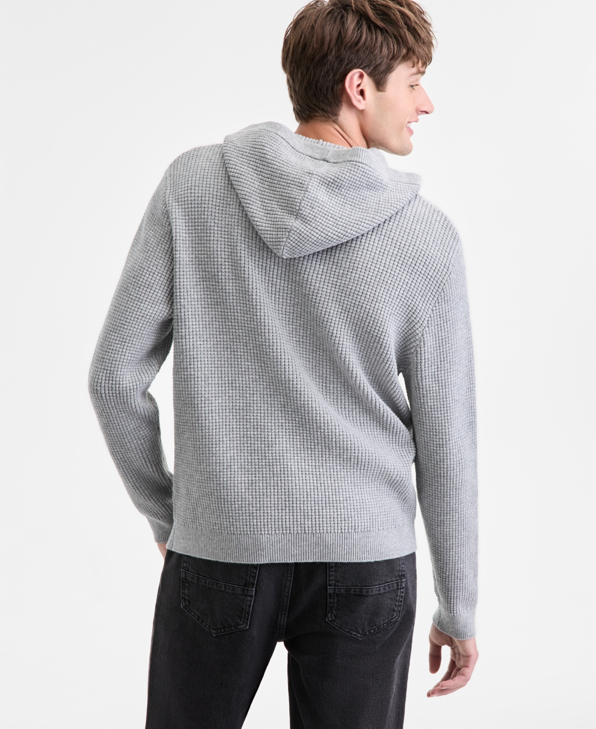 Sun + Stone Men's Waffle-knit Pullover Hoodie, Exclusively At Macy's In Gray