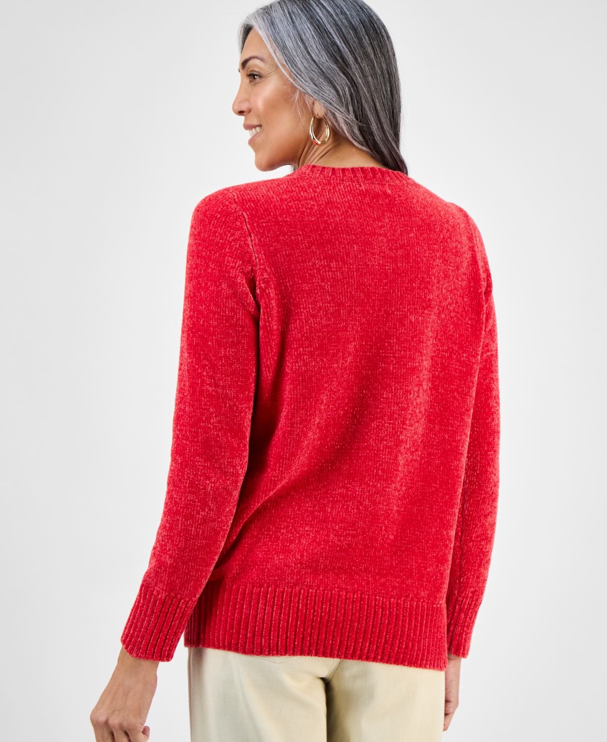 Style & Co Women's Chenille Crewneck Sweater, Macy's Exclusive In Red