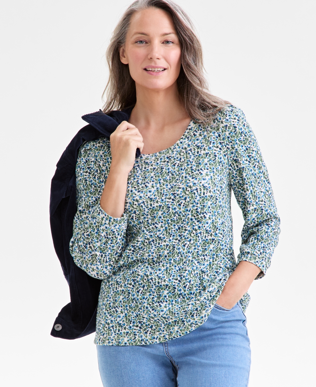 Style & Co Women's Printed Long-sleeve Scoop-neck Knit Top, Macy's Exclusive In Multi