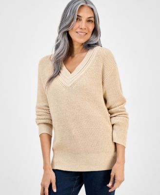 Petite Textured Stitch V-Neck Sweater