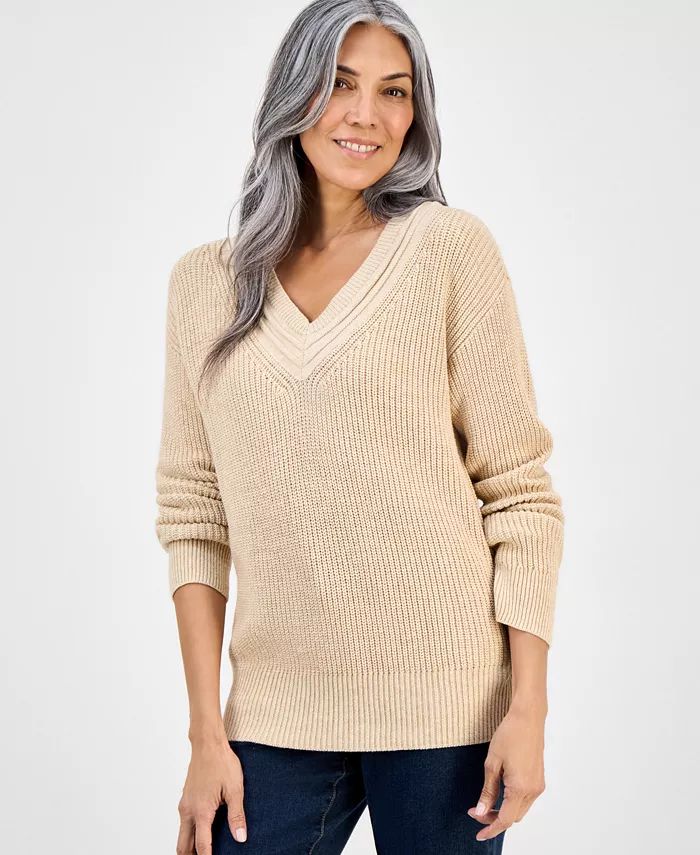 Petite Textured Stitch V-Neck Sweater - thumbnail 7