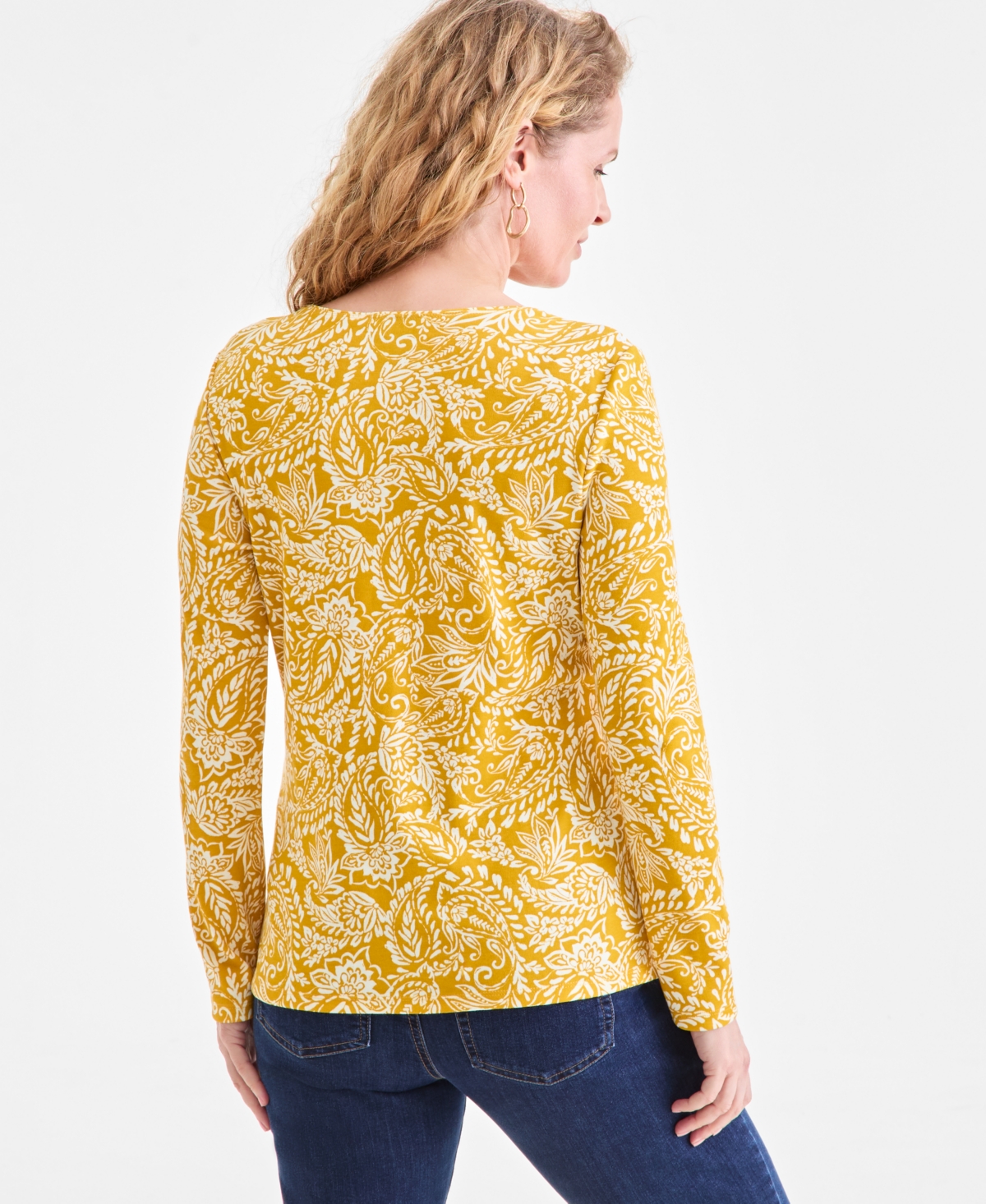 Style & Co Plus Size Printed Long-sleeve Top, Macy's Exclusive In Yellow