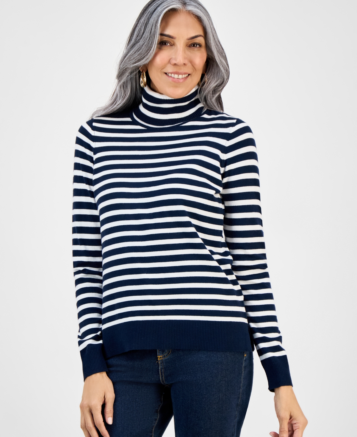 Style & Co Women's Striped Turtleneck Long-Sleeve Sweater, Macy's Exclusive