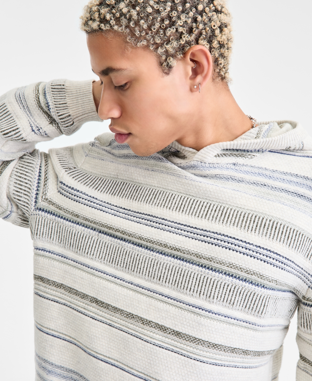 Sun + Stone Men's Francis Striped Long-sleeve Hooded Sweater, Macy's Exclusive In Gray