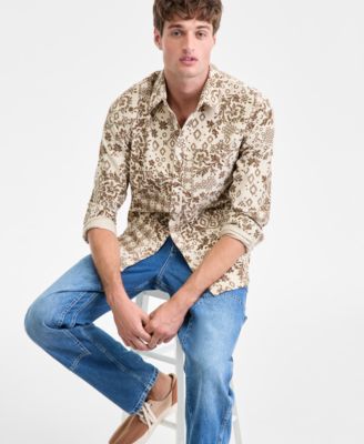 Men's Bonds Long-Sleeve Cotton Patchwork-Print Corduroy Shirt, Macy's Exclusive