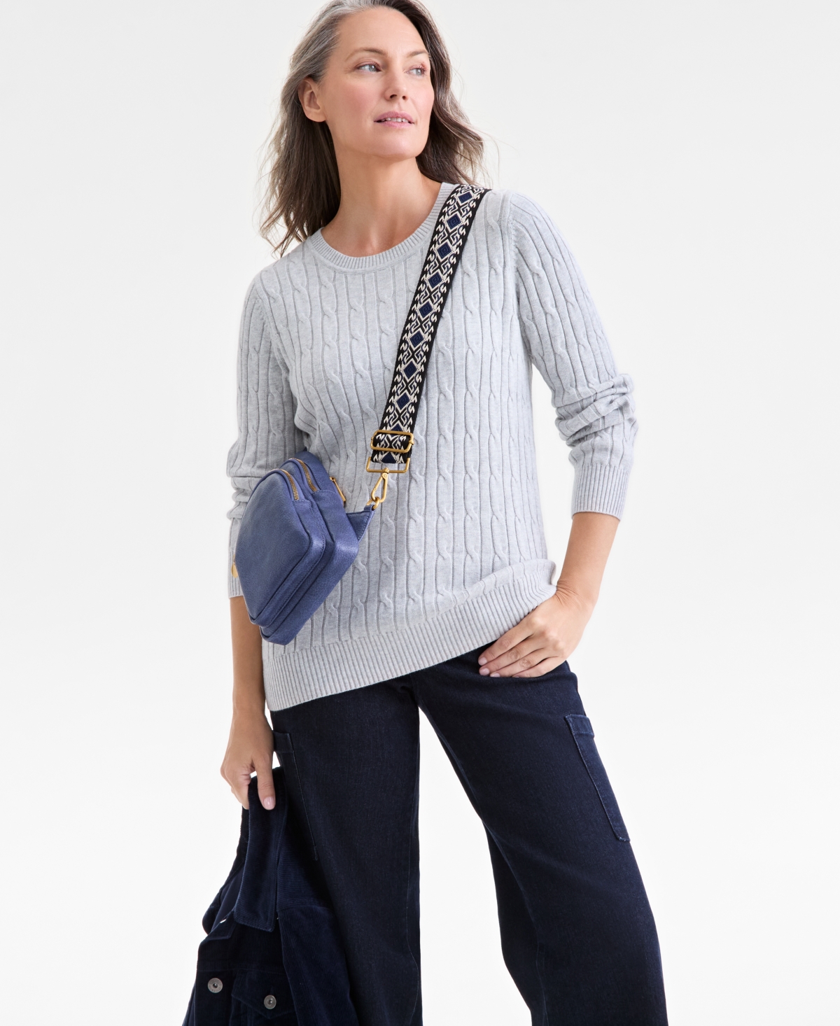 Style & Co Women's Cotton Cable-Knit Crewneck Sweater, Created for Macy's