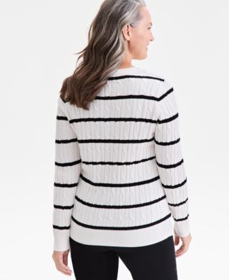 Women's Cotton Cable-Knit Crewneck Sweater, PXS-4X, Created for Macy's