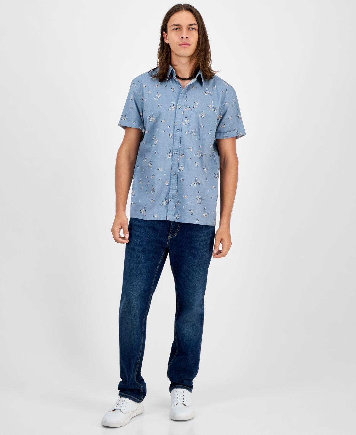 Sun + Stone Men's Floral-print Short-sleeve Shirt, Macy's Exclusive In Blue