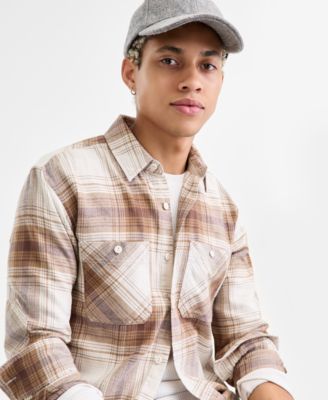 Men's Curry Long-Sleeve Cotton Flannel Plaid Shirt, Macy's Exclusive