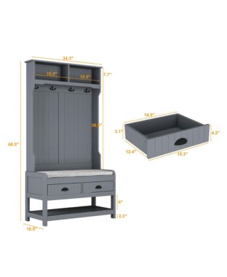 Grey countryside style multifunctional hall tree clothes hat rack