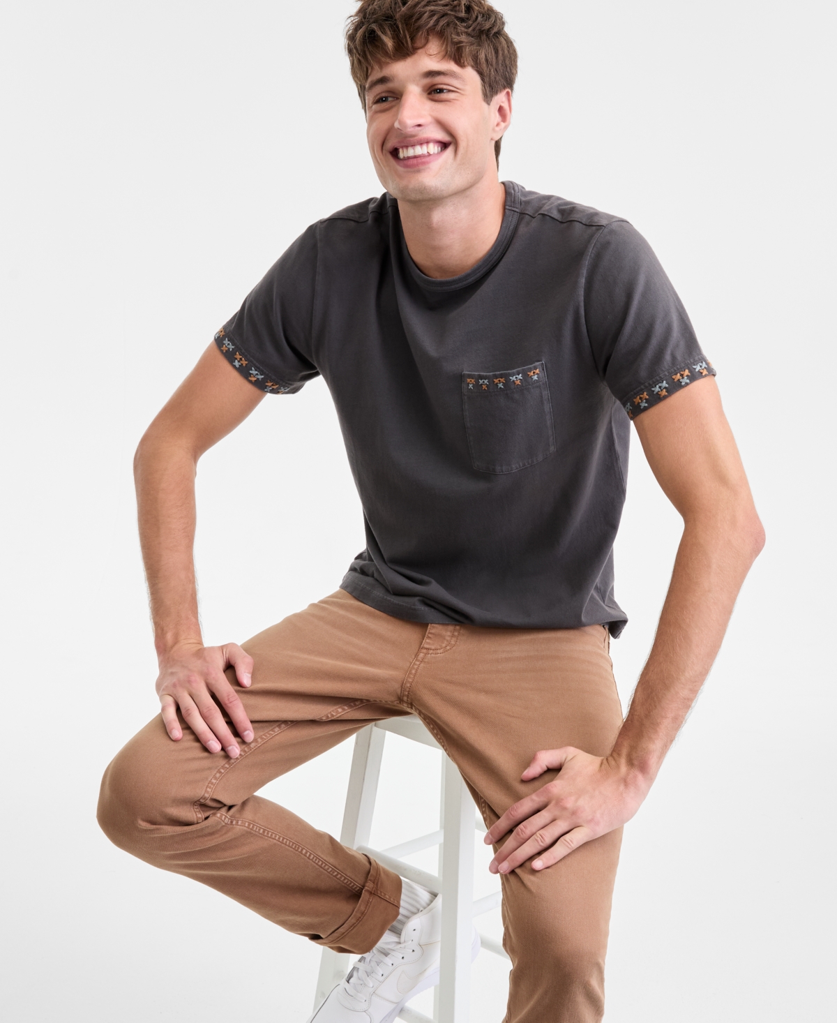 Sun + Stone Men's Short-sleeve Stitch Pocket Cotton T-shirt, Macy's Exclusive In Gray