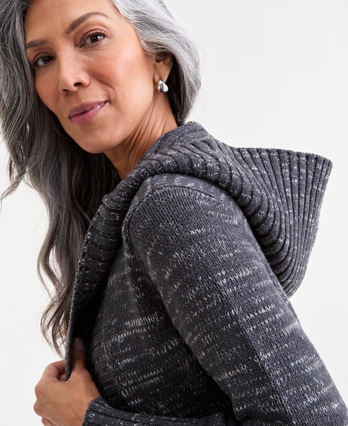 Style & Co Women's Open-front Hooded Cardigan, Macy's Exclusive In Gray