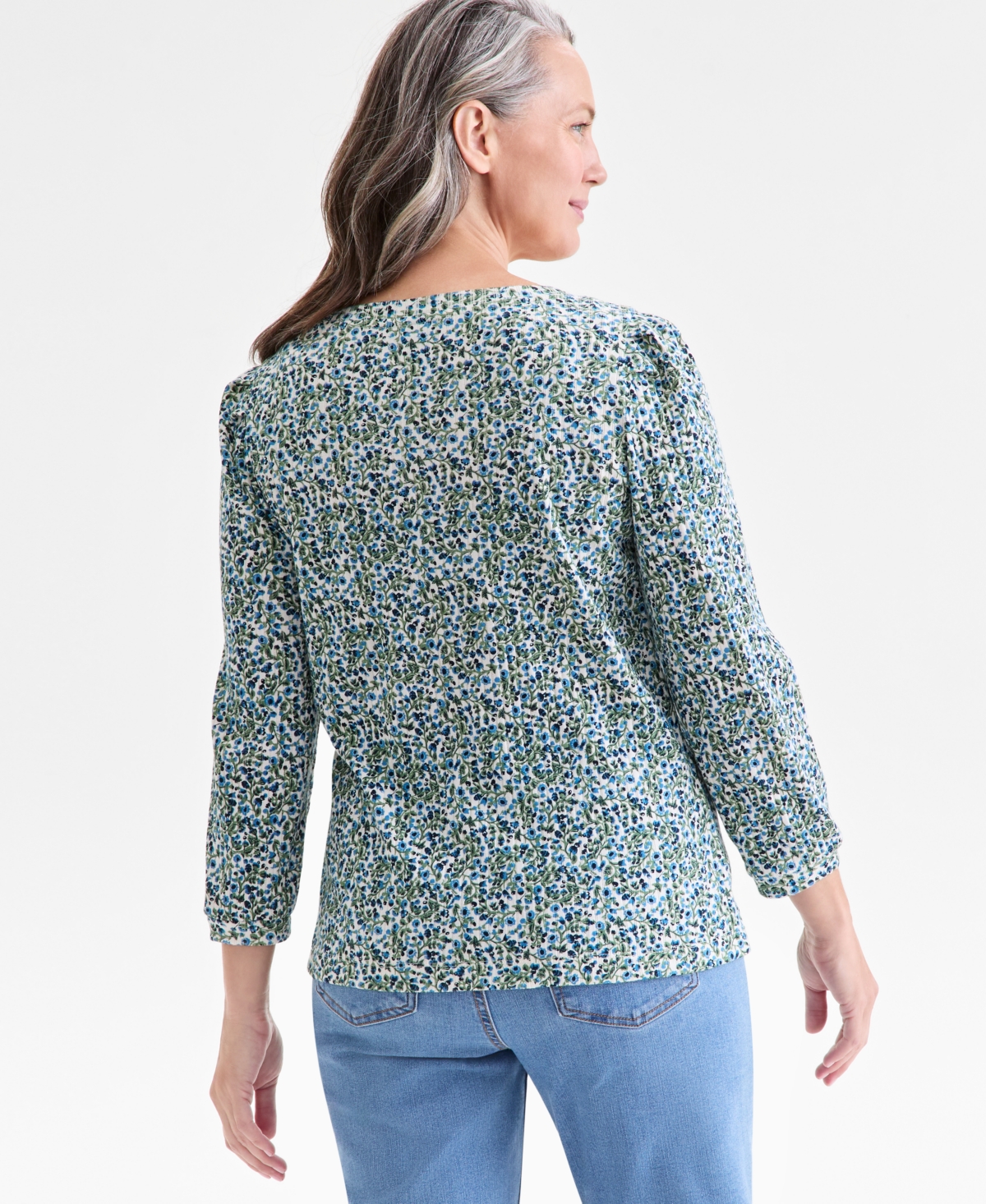 Style & Co Women's Printed Long-sleeve Scoop-neck Knit Top, Macy's Exclusive In Multi