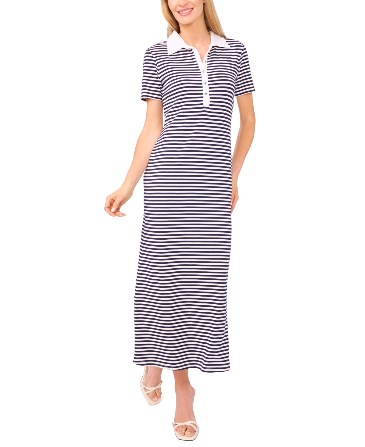 Women's Maxi Polo Style Shirt Dress - Classic Navy