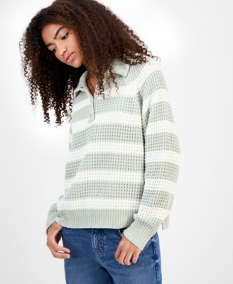 Juniors' Snap-Front Chenille Long-Sleeve Sweater 