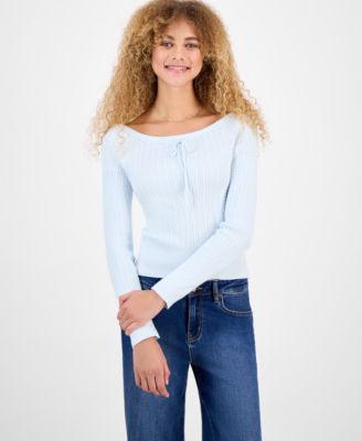 Juniors' Off-The-Shoulder Cable-Knit Sweater
