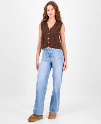 Juniors' V-Neck Button-Front Chunky-Knit Vest 