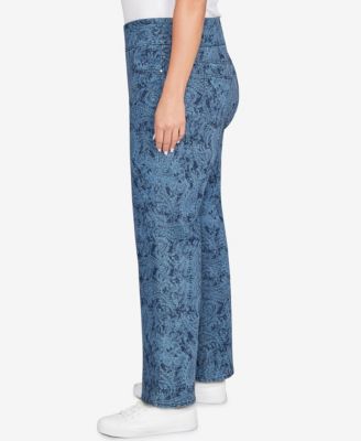 Plus Size Paisley Stretch Denim Pull-On Ankle Jeans