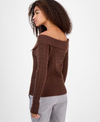 Juniors' Spread-Collar Cable-Knit Cardigan