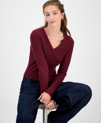Juniors' Cable-Knit V-Neck Sweater