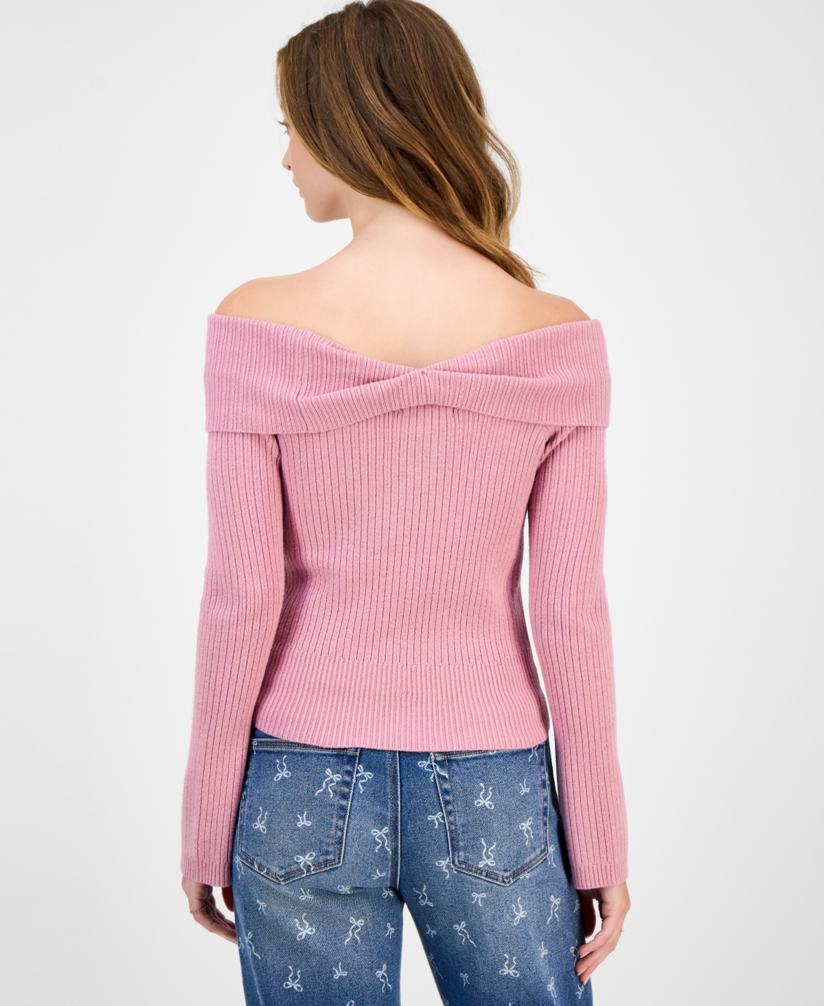 Hooked Up By Iot Juniors' Off-the-shoulder Sweater In Purple