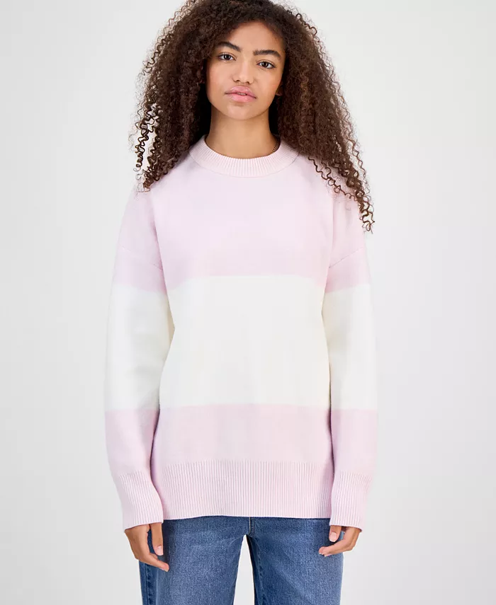 Juniors' Oversized Stripe Long-Sleeve Sweater