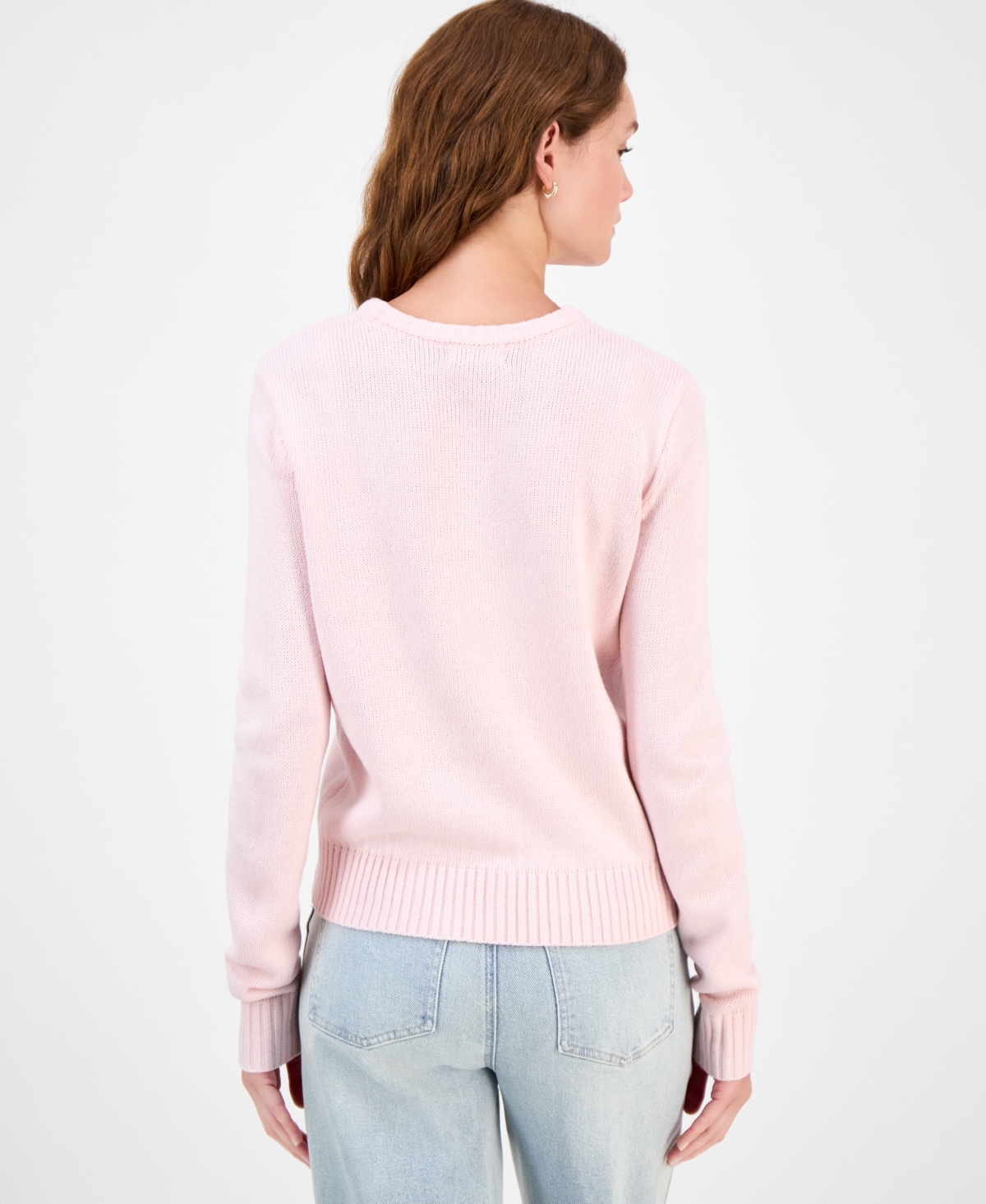 Just Polly Juniors' Embroidered Novelty Crewneck Sweater In Green