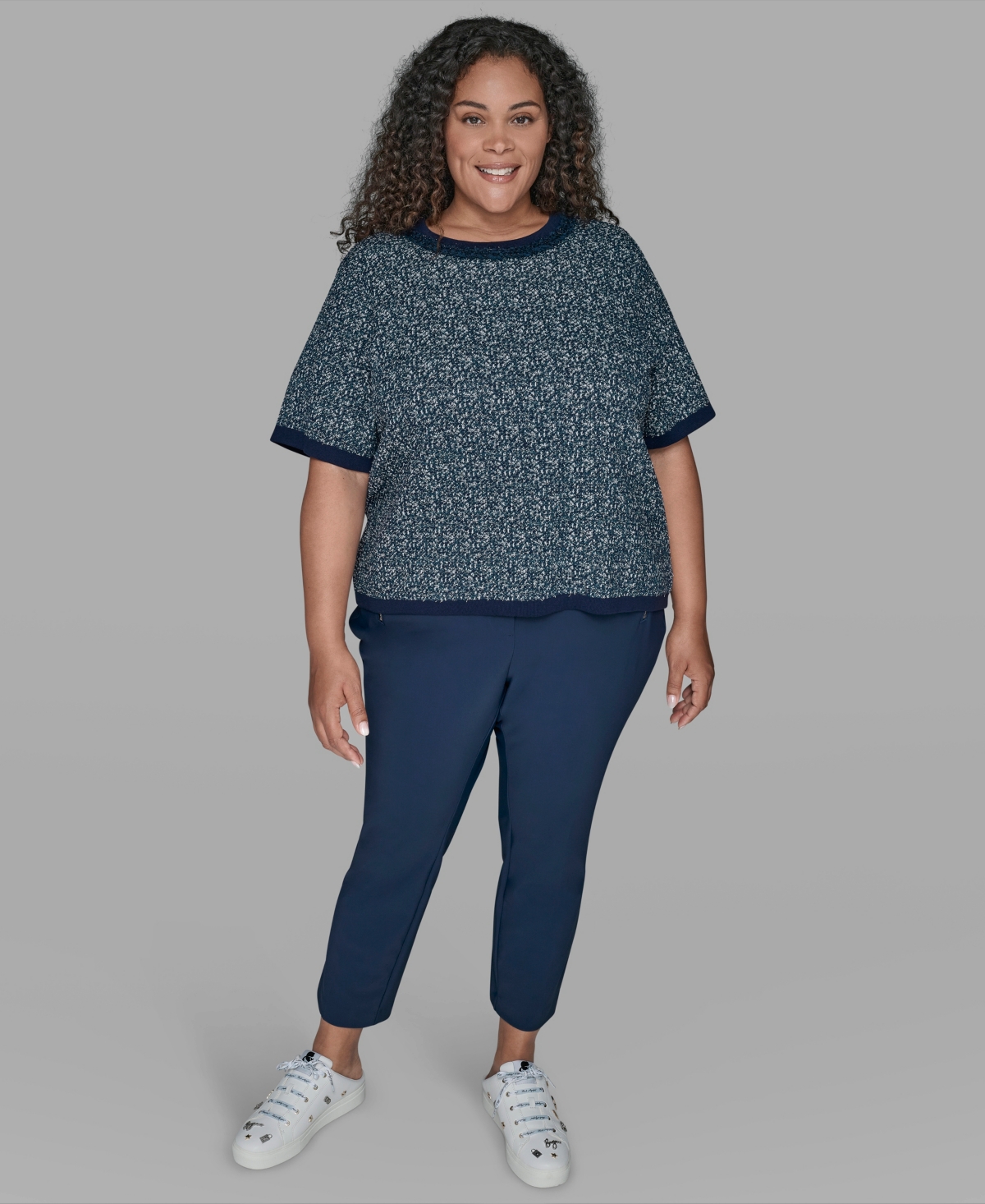Karl Lagerfeld Karl Lagerfield Paris Plus Size Short Sleeve Crew Sweater In Blue