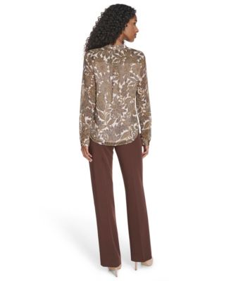 Women's Paisley Ruffle Long Sleeve Blouse