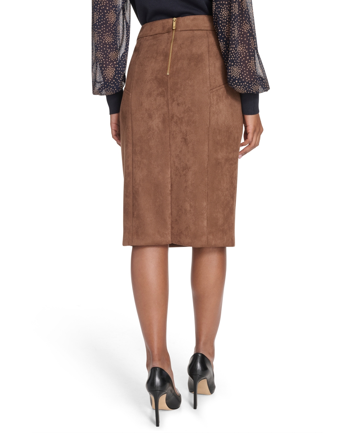 Tommy Hilfiger Women's Scuba Suede Knee Length Pencil Skirt In Brown