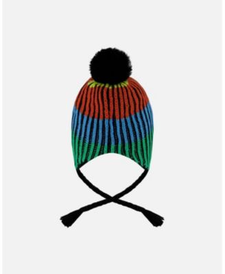 Boy Lined Peruvian Knit Winter Hat with Pompom Multicolor - Toddler|Child