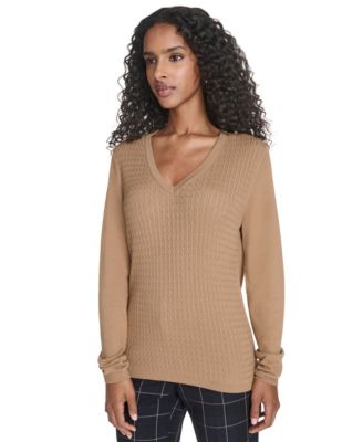 Women's V-Neck Cable Sweater