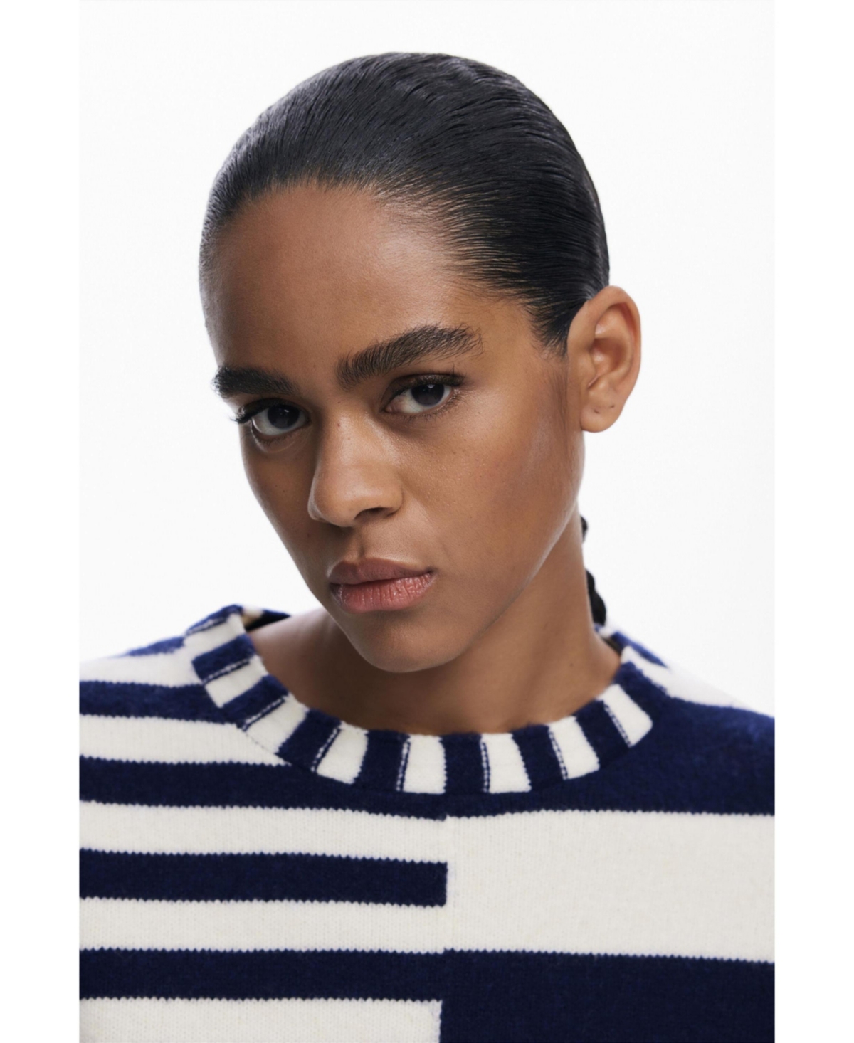 Desigual Mixed Stripe Sweater In Blue