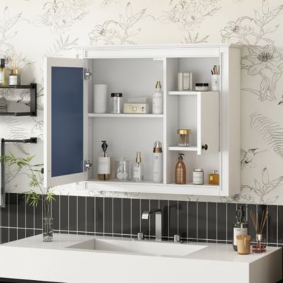 32" Bathroom Wall Cabinet with Mirrored Door and 3 Storage Shelves, Wall Mounted Storage Cabinet