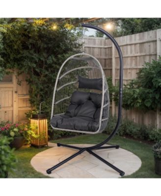 Outdoor Egg Hanging Chair with Stand, Patio Wicker Swing Egg Chair Indoor Swinging Chair Outdoor Hammock Egg Chair