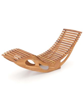 Outdoor Chaise Lounge with High Back Slatted Seat Stopper Outside Wood Rocker