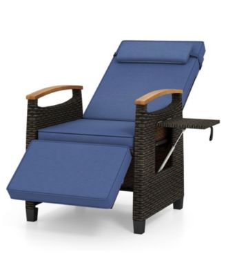 Patio Rattan Lounge Chair PE Wicker Recliner Chair with Adjustable Backrest & Footrest