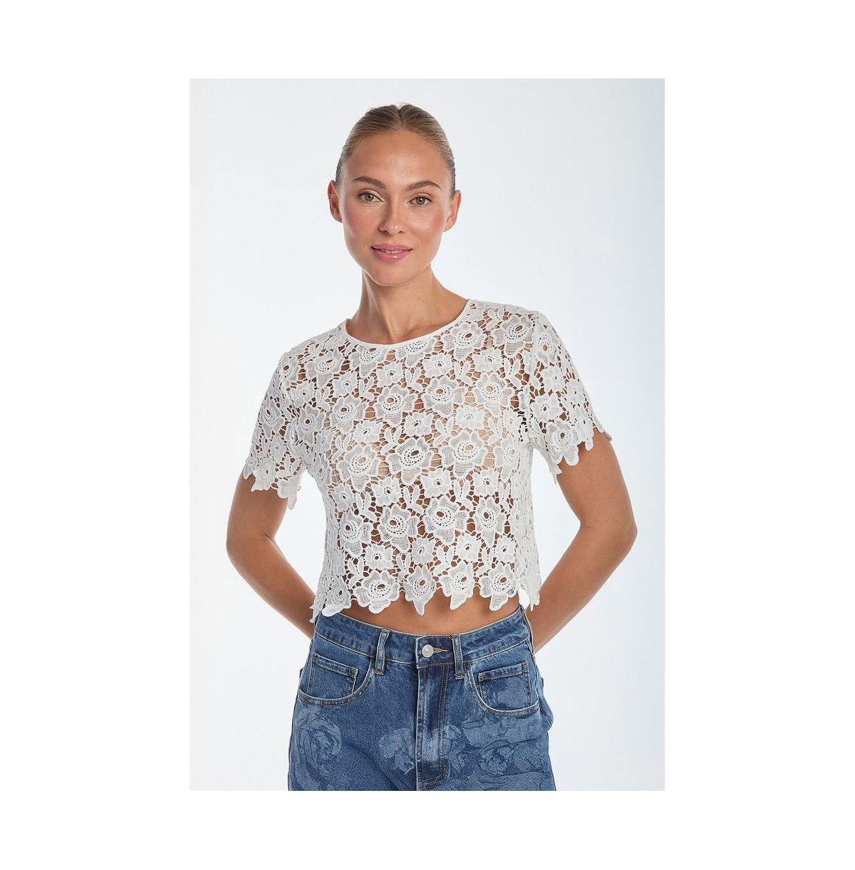Womens Sadie Lace T-Shirt - White - White