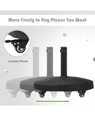 50 lbs Round Resin Patio Umbrella Base Stand Holder w/ Lockable Wheels
