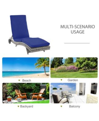 Chaise Lounge Pool Chair, Outdoor PE Rattan Cushioned Patio Sun Lounger w/ 5-Level Adjustable Backrest & Wheels for Easy Movement, Wicker, Dark Blue