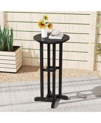 21.5'' Round Bar Table Patio HDPE Bar Height Dining Table w/ Slatted Tabletop