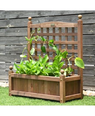 Solid Wood Planter Box with Trellis Weather-Resistant Outdoor 25''x11''x30''
